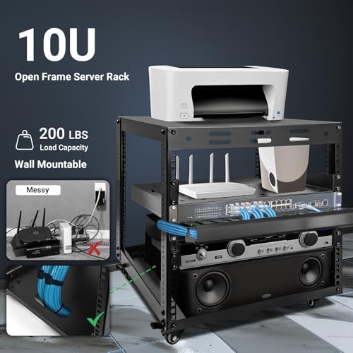 Upgraded 10U Server Rack with 4 Swivel Casters & 2 Shelves - Image 3