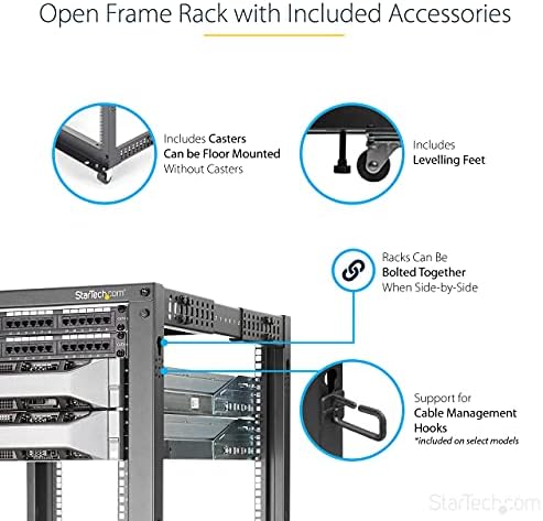 StarTech 8U 4-Post Server Rack, 19in Open Frame Rack with 40in (101cm) Mounting Depth and 1200lb (544kg) Weight Capacity, Mobile or Floor Mount IT Rack - Image 4