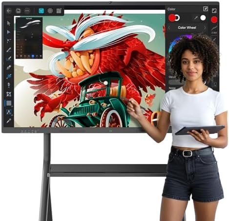 65'' Smart Board, 4K UHD Interactive Touchscreen Whiteboard, Android 14 8+128GB Wireless Smartboard for Classroom Home Office Studio by JASZDOT