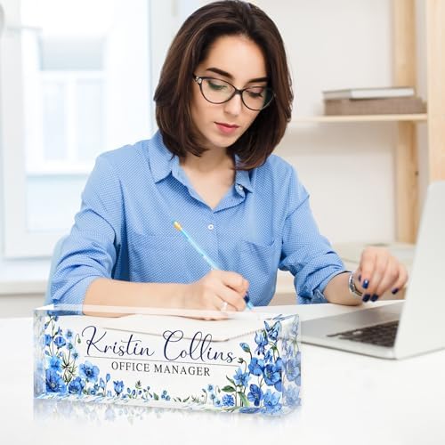 Custom Name Plate for Desk, Personalized Desk Name Plate on Clear Acrylic Glass, Appreciation Gifts for Teacher Employee Boss Coworkers Nurse, Office Desk Accessories for Women Men (Cerulean) - Image 4