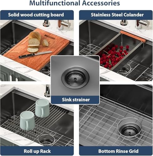 30 Undermount Kitchen Sink Black Stainless Steel - Lordear 30"x19" Kitchen Sink Undermount Gunmetal Black Workstation 16 Gauge Stainless Steel Single Bowl Handmade Sinks Basin - Image 4