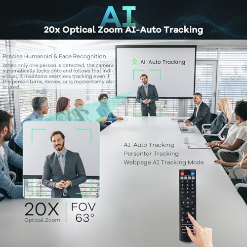 TONGVEO 4K PTZ Conference Room Camera System AI Auto-Tracking 20x Zoom 4K PTZ Camera USB3.0 HDMI LAN outputs and Bluetooth Speakerphone with Microphone for Large Remote Meeting - Image 6
