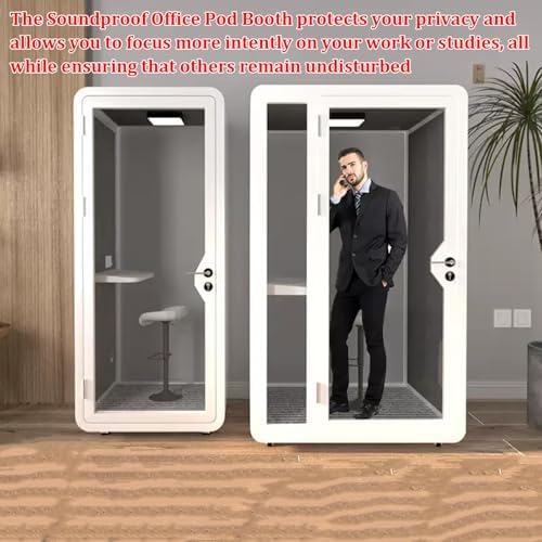 Soundproof Office Pod Booth Mobile Office Pod Booth with Desk/Tempered Glass Door/LED Light/Metal Lock, Private Meeting Room for Focused Study Read or Work, Call Privacy(B,100x100x233cm) - Image 2