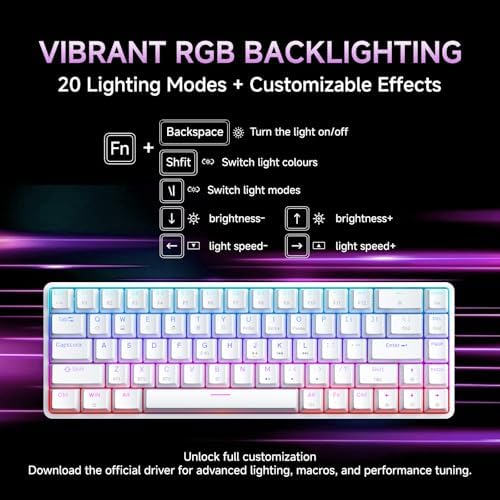 DIERYA DK68 60% Wireless Mechanical Gaming Keyboard, 3 Modes Bluetooth/2.4GHz/USB-C (White/Red Switch, Wireless) - Image 6
