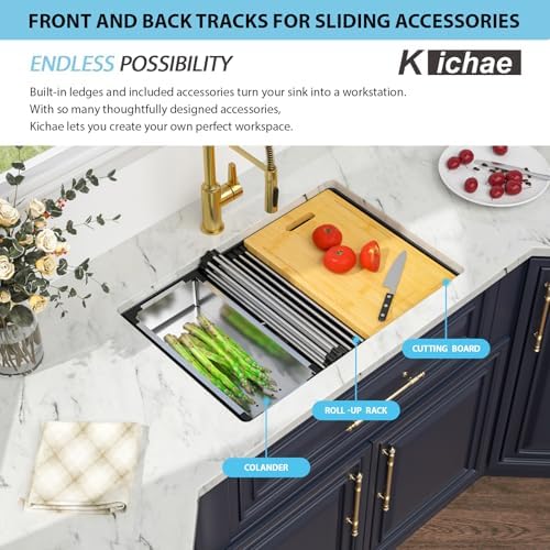 Kichae 28 x 19 Undermount Kitchen Sink Black Granite Composite Workstation - Image 4