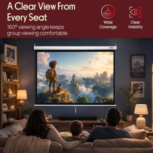 Pyle 72 Inch Pull Down Projector Screen | Manual Retractable Projector Screen, with Roll-Down Matte White Surface, Auto-Locking Height Adjustment, Wall or Ceiling Mount | Home Theater Accessories - Image 5