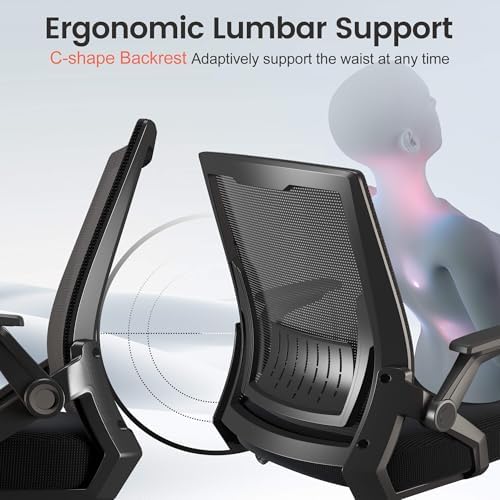 GTPLAYER Ergonomic Office Chair with Flip-up Armrests Executive Computer Chair for Home Office, Breathable Mesh & Comfy Lumbar Support, Pack of 2, Space Black - Image 4