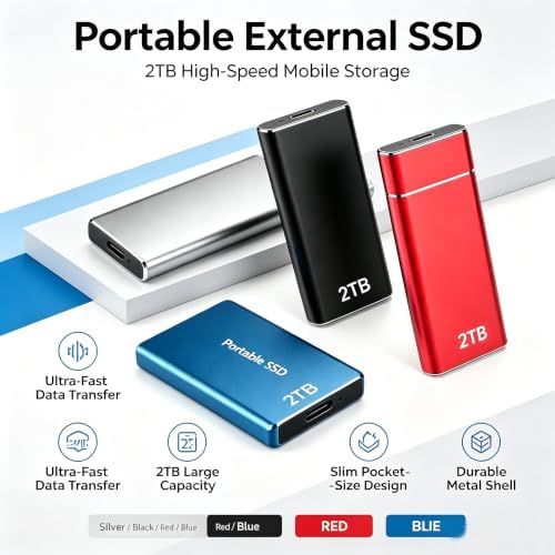 Portable SSD External Hard Drive, Ultra Slim External HDD Store USB 3.0 Type-C External Solid State Drive for Creators, Gaming, Compatible with Mac, PC, Phone - Image 2