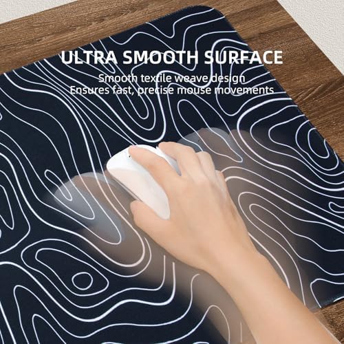 VOVIPO 3 in 1 Wireless Charging Mouse Pad, Gift for Dad/Office Manager,Wireless Charger Compitable with iPhone/Watch/airpods. Wireless Charging Desk Mat 90 x 40cm,Black Topographic Computer Desk Pad - Image 3