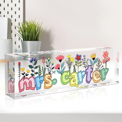 Teacher Name Plate for Desk, Desk Name Plate Personalized, Office Decor for Women Men, Acrylic Desktop Accessories, Office Appreciation Gifts for Teacher Boss Social Workers Nurse Employee (Orchid) by Spricoz