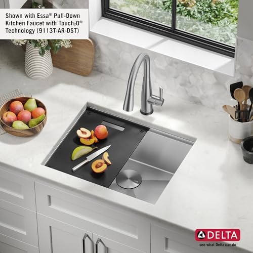 DELTA FAUCET Rivet 23-inch Workstation Kitchen Sink Undermount 16 Gauge Stainless Steel Single Bowl with WorkFlow Ledge and Kit of 5 Accessories, 95B9031-23S-SS - Image 3