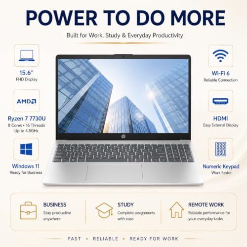 HP 15.6" FHD Business Laptop, 2026 Edition, AMD Ryzen 7 7730U (Beats Intel Core i7-1255U), 16GB RAM, 512GB SSD, Wi-Fi 6, HDMI, Numeric Keypad, Windows 11 - Image 2