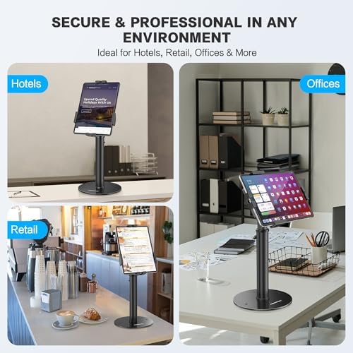 AboveTEK POS Tablet Kiosk Stand - Universal Tablet Locking Mount for 7.9"-11" Devices, 360° Swivel Anti-Theft Security Stand for iPad, iPad Air, Samsung, Height Adjustable Desk Countertop - Image 4