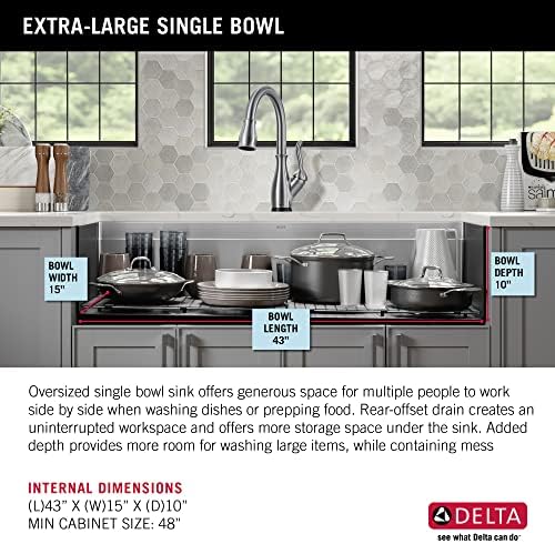 DELTA FAUCET Lorelai 45-inch Workstation Kitchen Sink Undermount 16 Gauge Stainless Steel Single Bowl with 2-Tier WorkFlow Ledge and Chef’s Kit of 11 Accessories, 95BA132-45S-SS - Image 6
