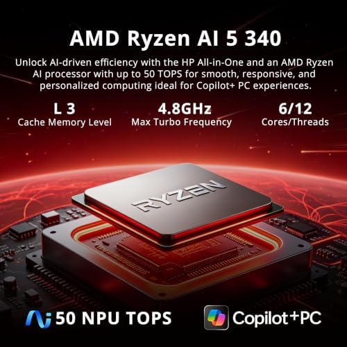 HP 23.8" FHD Touchscreen All-in-One Desktop AI PC, AMD Ryzen AI 5 340, 8GB DDR5, 1.5TB Storage (512GB SSD+1TB Docking Station), FHD IR Camera, Wi-Fi 6, Wireless Keyboard & Mouse, Win 11, Black - Image 6