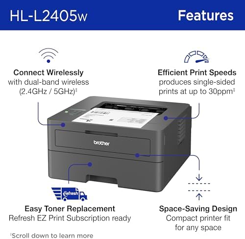 Brother HL-L2405W Wireless Compact Monochrome Laser Printer with Mobile Printing, Black & White Output | Includes Refresh Subscription Trial(1), (Renewed Premium) - Image 3