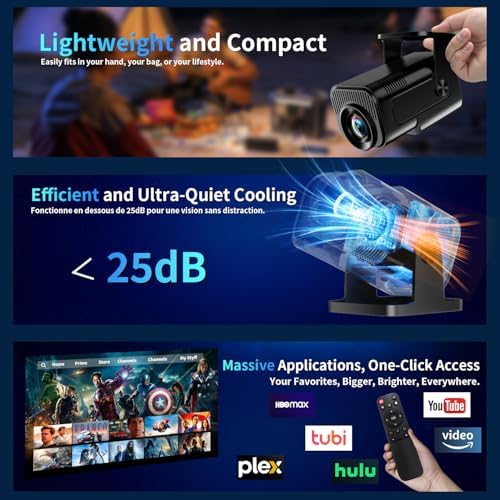 [Projector 2026 Upgraded] Mini Projector Support 4K 1080P Auto Keystone 270°Rotatable with WiFi 6 and Bluetooth 5.2 Projector Portable Compatibile with HDMI/TV Stick/Memory Stick/Laptop,Black - Image 5