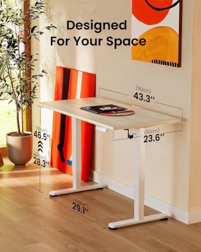 ErGear Height Adjustable Electric Standing Desk, 44 x 24 Inches Sit Stand up Desk, Memory Computer Home Office Desk, Natural - Image 3