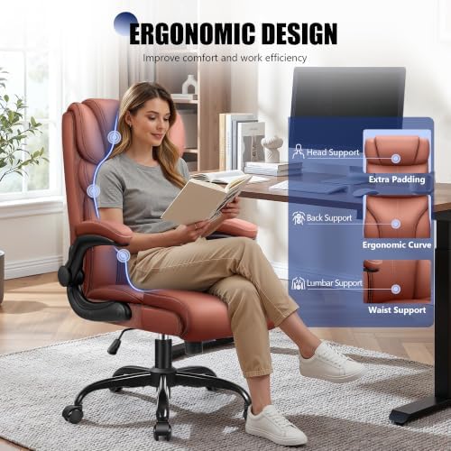 Primy Office Chair, High Back Desk Chair with Flip-up Armrests,Brown - Image 5