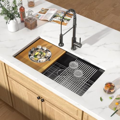 Black Undermount Kitchen Sink, 36x19 Workstation 16 Gauge T-304 Stainless Steel Single Bowl Under Counter Sink for Kitchen with Cutting Board, Mixing Bowl & Pasta Strainer #TLU-0042 by SmartLivingBeautifulHomes