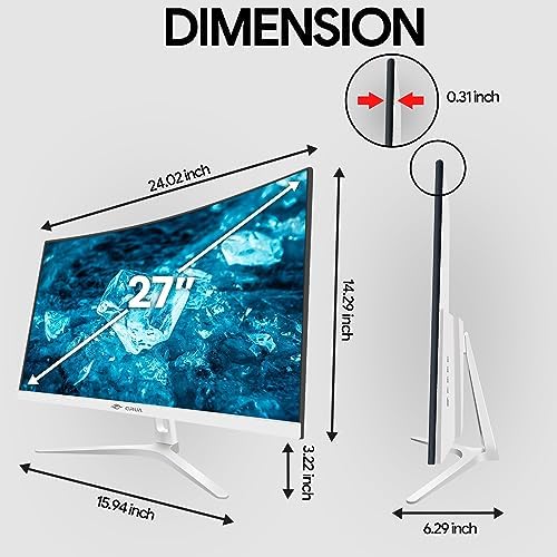 CRUA 27 Inch FHD 100Hz White Curved Computer Monitor, 1800R VA, Frameless - Image 7