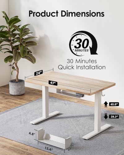 TIQLAB Standing Desk with Cable Management Tray, 47.2'' x 23.6'', Maple - Image 3