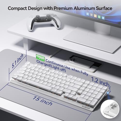 AUSDOM Wireless Mechanical Silent Office Keyboard, Low-Profile Linear Switches, Tri-Mode BT/2.4G/USB-C Computer Keyboard with Number Pad, Hot Swappable Illuminated Performance Keyboard - Image 7