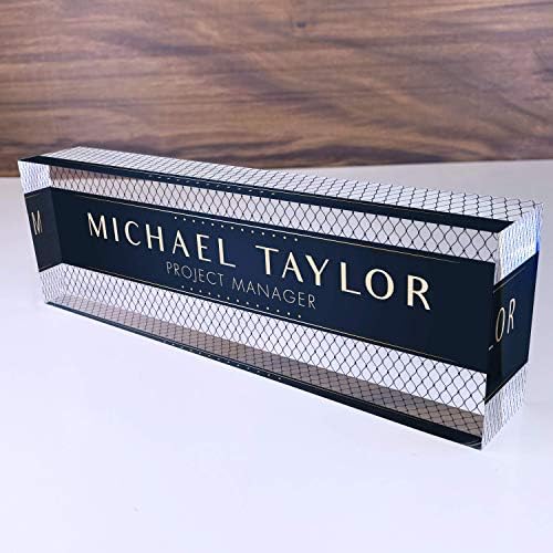 Artblox Office Desk Name Plate Personalized | Custom Name Plates for Desks | Net Shape Design On Clear Acrylic Glass | Office Desk Decor - (8" x 2.5") by Artblox