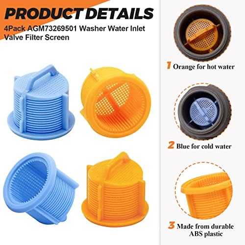 4 Pack AGM73269501 Washer Water Inlet Valve Filter Screen UPGRADE Fit for LG Kenmore Washer, Inlet Filter Screen Replace 1810261 AP5202486 PS3618281 EAP3618281 Washing Machine Filter by Beaquicy - Image 2