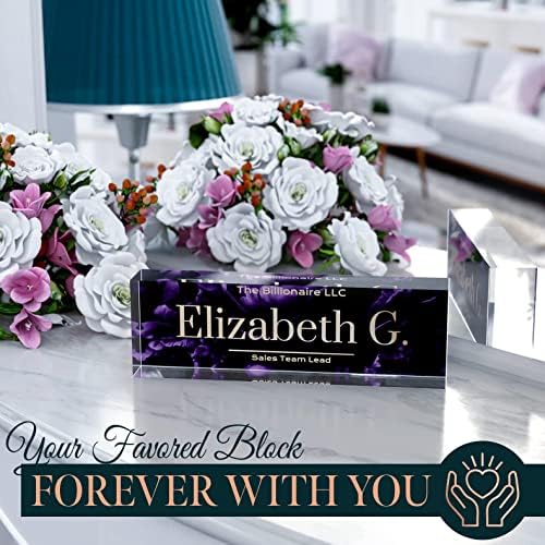 Desk Name Plate Personalized, Custom Name Plates 2½/x8 Inches, Thick Crystal-Clear Acrylic, Gift Box, Office Desk Decor. USA Made by ACRYLUXE (Blossom) - Image 5