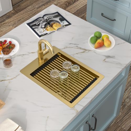 14"x19" Gold Bar Prep Sink Drop In Workstation with Faucet Combo - Image 3