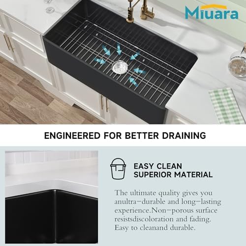 Miuara Farmhouse Sink 36 x 18 Inch Black Fireclay Apron Front Kitchen Sink - Image 5