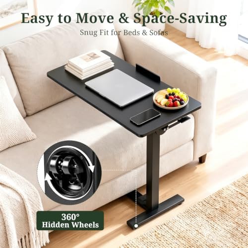 Overbed Bedside Table with Wheels, Foldable Rolling Desk Adjustable Height - Image 5