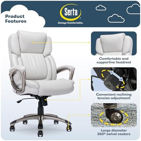 Serta Ergonomic Executive Office Chair with Lumbar Support, Leather Chair - Image 3