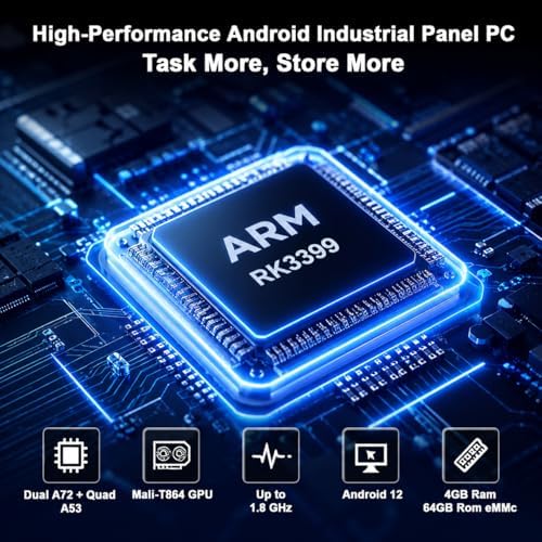15.6" All-in-One Industrial Desktop Computer, Fanless Android 12 Touchscreen PC with Swivel Mount Rugged RK3399 Tablet, 4GB RAM 64GB ROM, 1920 x 1080 IPS, USB 3.0 for Office/Kiosk/Bar/Warehouse - Image 5