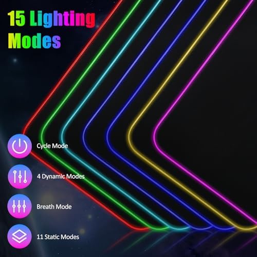 Gaming Mouse Pad, RGB Mousepad, Large Mouse Pad, Non-Slip Rubber Base, 800 * 300 * 4mm, 15 Light Modes, Waterproof Surface, for MacBook, Gaming, PC, Laptop - Image 2