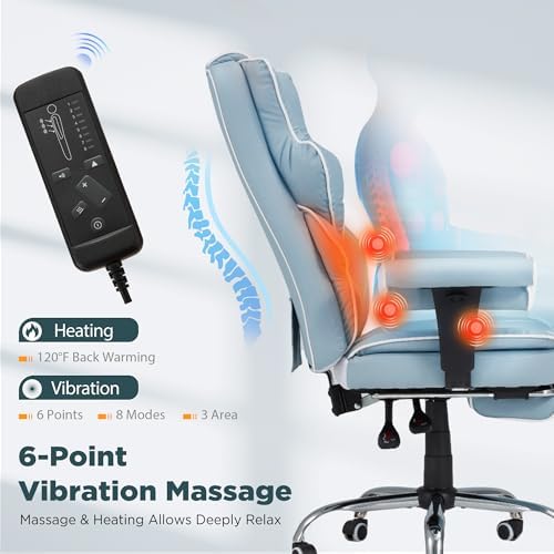 6-Point Massage Heated Executive Office Chair with Footrest,Airy Blue - Image 5