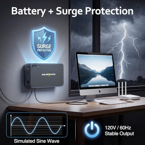 GOLDENMATE 600VA/360W Lithium UPS Battery Backup & Surge Protector, Gray - Image 5