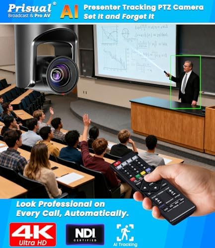 Prisual 4K30 NDI PTZ Camera, 20X Optical Zoom, PoE, HDMI, USB 3.0, LAN, 3 Simultaneous 4K Outputs, 60° Wide View for Church Worship, Education, Conference, Live Streaming - Image 3