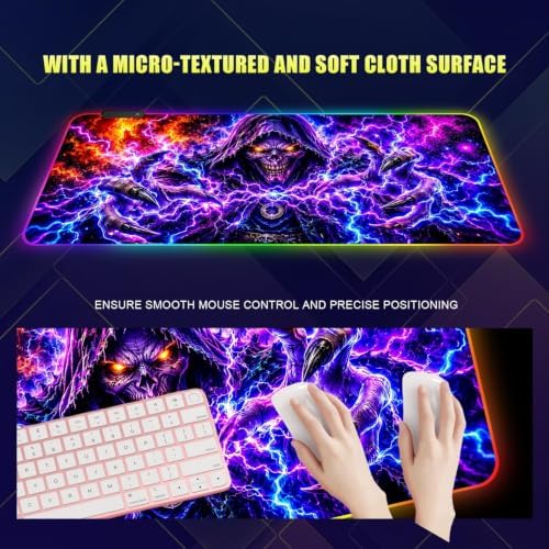 Halloween Skull RGB Gaming Mouse Pad Large Extended Desk Mat 35.4 x 15.7 inch LED Glowing Mousepad Light Up Keyboard Pad Non-Slip Rubber Base - Image 3