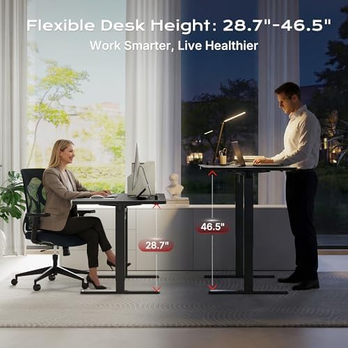 Huuger 47 X 24 Inch Electric Standing Desk with Power Outlets and USB-C Port, Height Adjustable Desk, Sit Stand Desk for Home Office, Computer & Gaming Desk, Stable Steel Frame, Carbon Black - Image 3