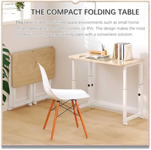 4NM No Tool Assembly 31.5" Small Desk, Folding Portable Desk with Wheels, Foldable Computer Home Office Desks, Collapsible Study Writing Table for Space Saving Bedroom - Cloud Oak - Image 3
