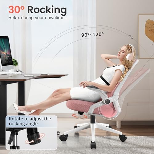 GTPLAYER Ergonomic Office Chair with Flip-up Armrests Executive Computer Chair for Home Office, Breathable Mesh & Comfy Lumbar Support, Pink - Image 3