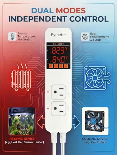 Digital Temperature Controller Dual Probe Reptile Thermostat Controlled Outlet for Terrarium Heat Mat Heating Pad, Switch Cooling Fan Freezer Fridge ON & Off at Setpoints 10A 1200W - Image 3