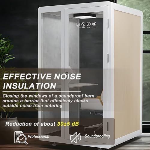 Office Pod Booth with Audio Privacy - Removable Sound Booth Includes White with Wood Grain Side Trim,Soundproof Room with Light,Fans, Socket for Singing Room,Telephone Booth (51.18IN) - Image 3
