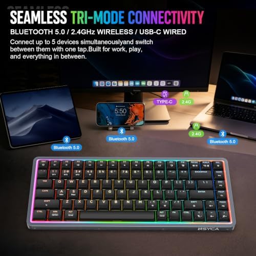 Air75 Low Profile Wireless Mechanical Keyboard, 75% Aluminum Frame, Hot Swappable, PBT Keycaps, RGB Backlit, Bluetooth/2.4GHz/USB-C, Gaming Keyboard with Web Driver for Mac Windows (Black) - Image 4