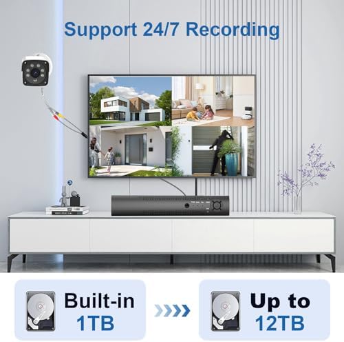 H.265+ Wired Security Camera DVR Kit System with AI Human Vehicle Detection, 4x 1920P 5MP IP67 Metallic Indoor/Outdoor Cameras IR Night Vision Remote Access, 4K NVR 1TB HDD Included for 24/7 Recording - Image 3