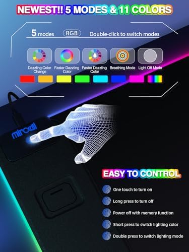 Mouse Pad with 15W Magnetic Wireless Charging, RGB Mousepad for Desk Mat, XXL Desk Pad with 11 Colors 5 Modes, Home Office Keyboard Pad Waterproof Non-Slip for PC Gaming - Image 4