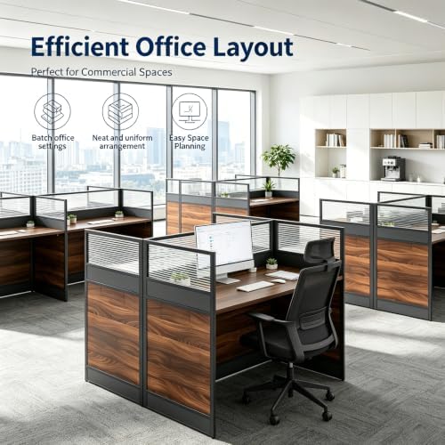 2-Person Office Cubicle Workstation Desk with Mute Privacy Panels & Cable Management, Computer Cubicles Desk for Home & Commercial Office Use, Walnut Finish - Image 6