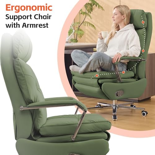 HUBSON 360° Swivel Big and Tall Faux Leather Executive Office Chairs, Green - Image 4